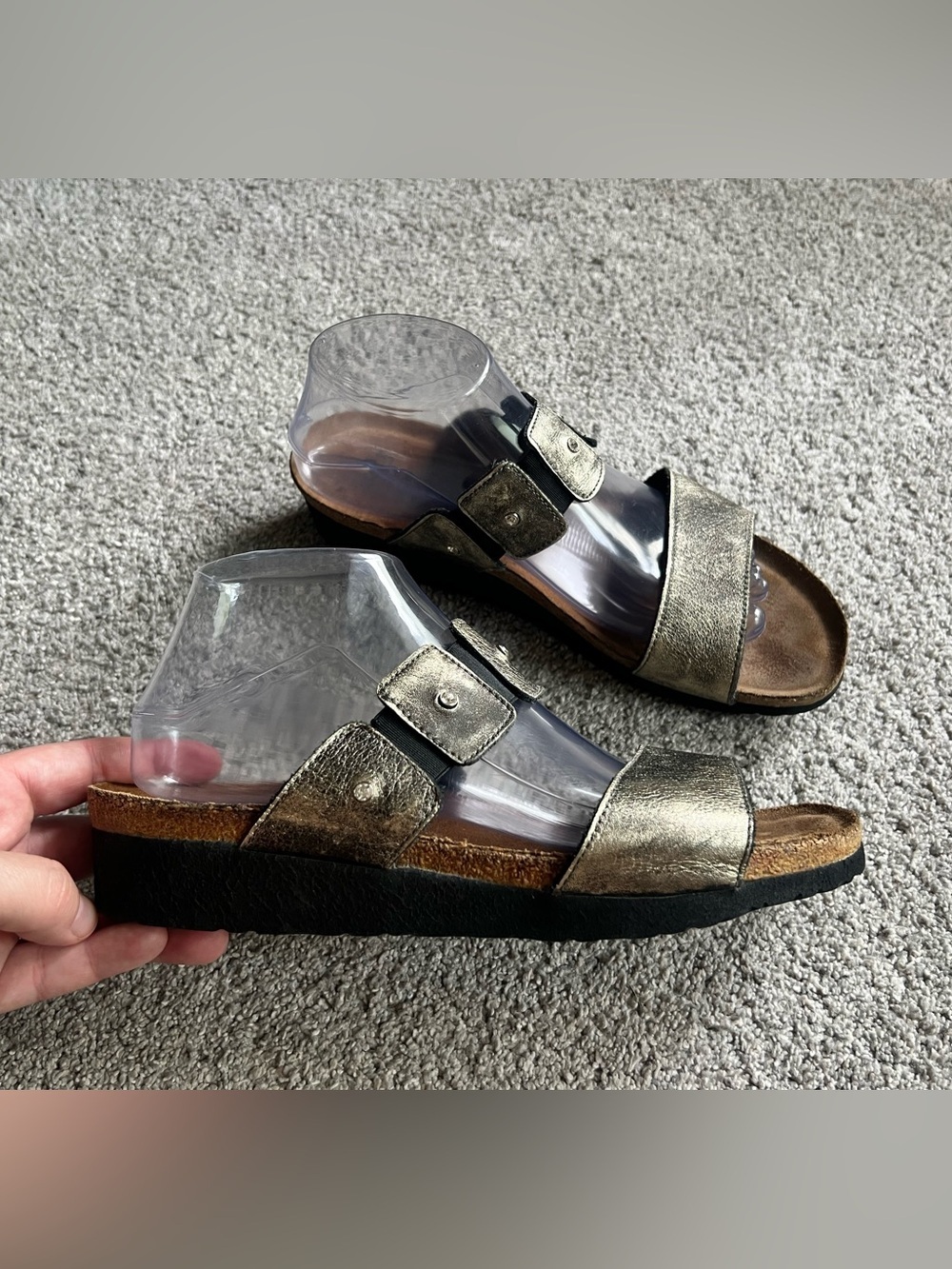 Naot Ashley Size 41 / 10 Slide Distressed Metallic Rhinestone Sandal Wedge